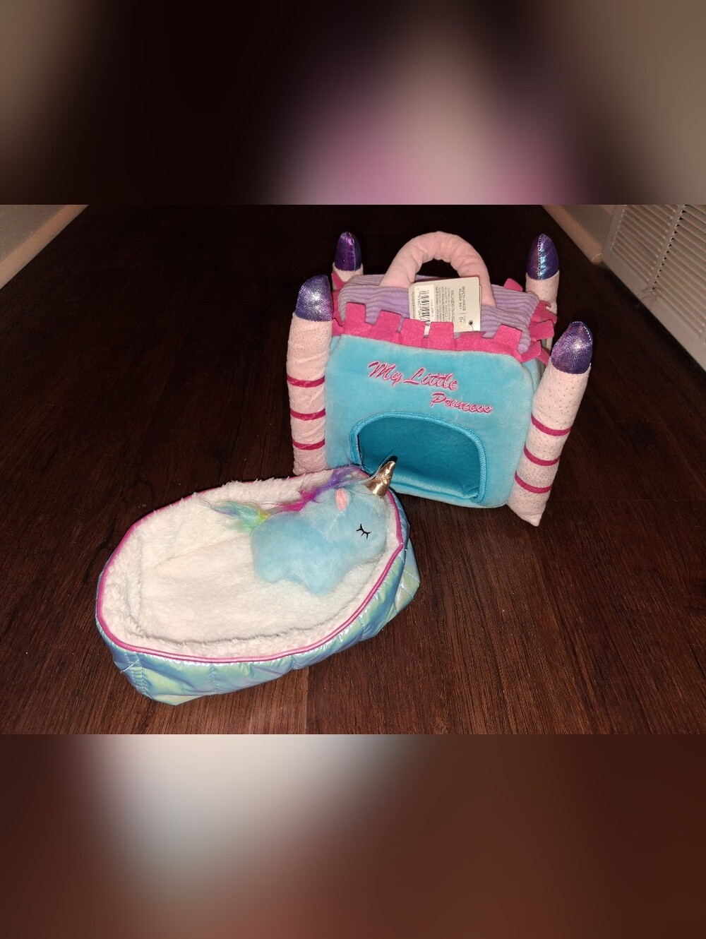 My Little Princess Plush Castle & Unicorn Bed - Blue Pink Purple